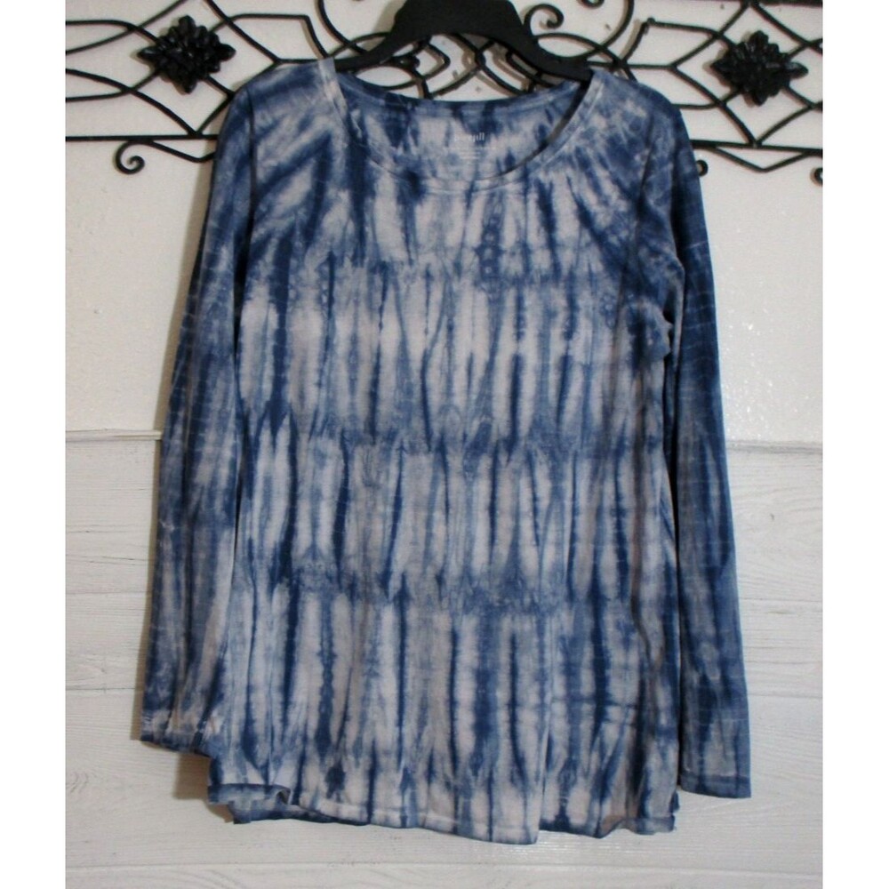 J Jill Knit Top Women's Size M Blue Geometric Long Sleeve Round Neck